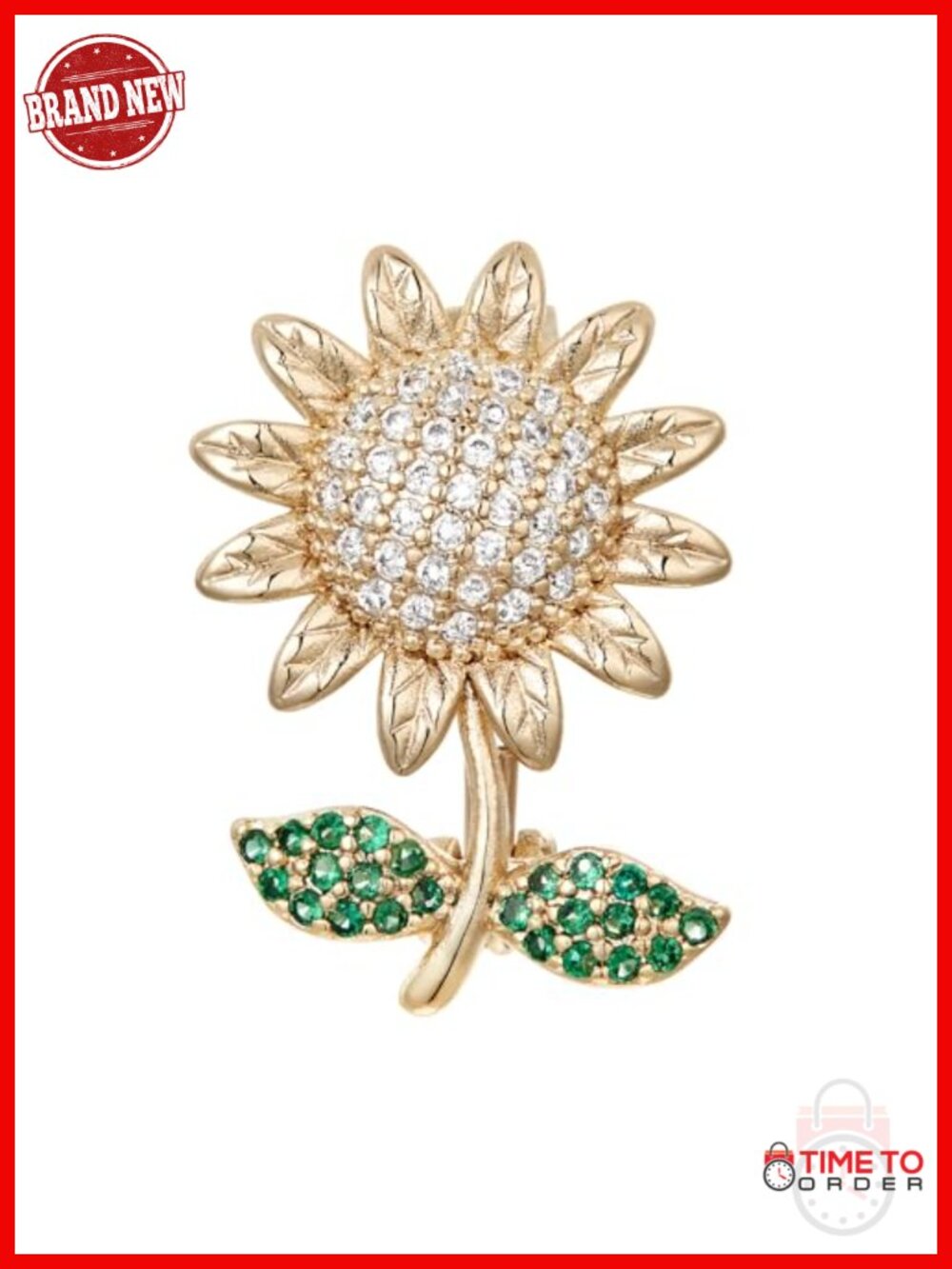 Vintage Gold Crystal Rhinestone Sunflower Brooch Pin for Women Baroque Pearl